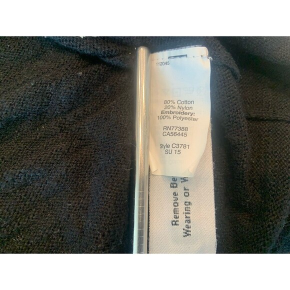 Madewell Boho Knit Top Women's Sz S Black Embroidered Aztec Tribal Tee Cotton - Picture 4 of 5